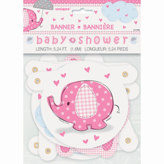 Umbrella Elephant Girl Baby Shower Jointed Banner 5ft