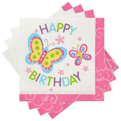 Happy Birthday Butterfly Luncheon Paper Napkins 20ct