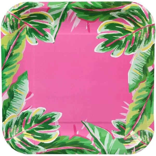 Tropical Luau "Tropical Vibes" Lunch Square Paper Plates 12ct