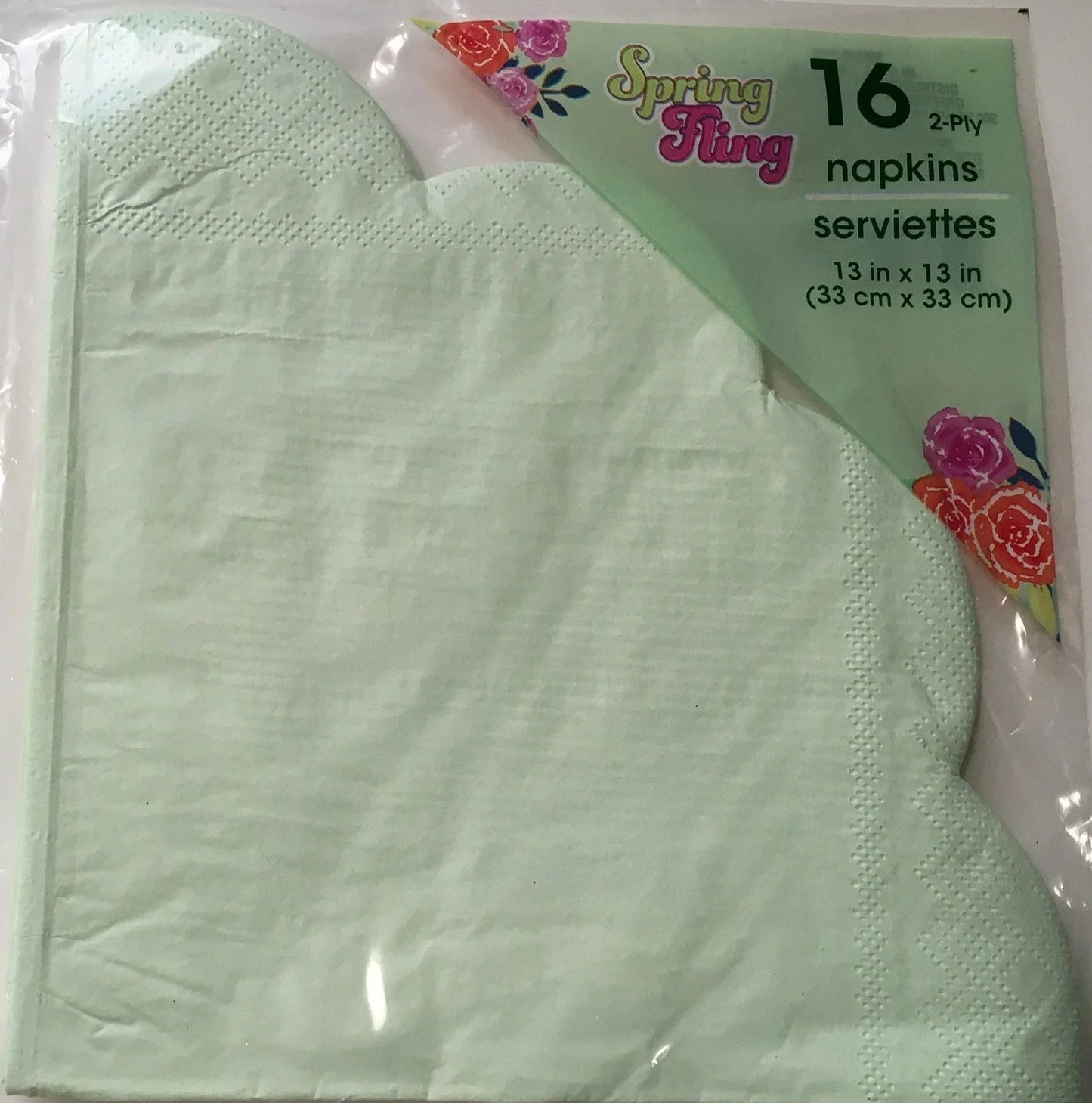 Garden Spring Fling "Pretty Pastels Pear Green" Scalloped Die-Cut Edge Luncheon Paper Napkins 16ct