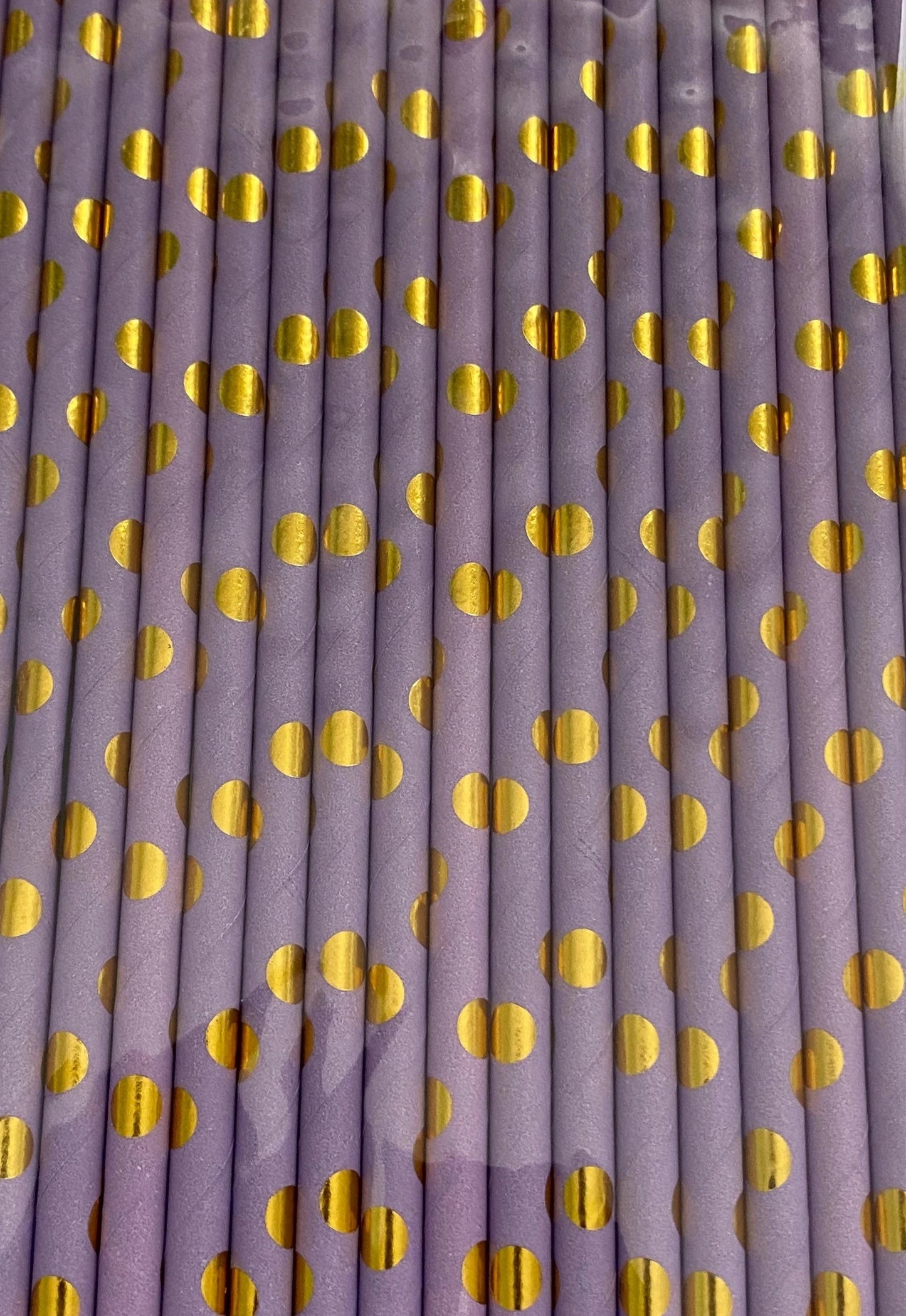 Garden Spring Fling ''Pretty Pastels Luscious Lavender and Metallic Gold" Foil Polka Dot Paper Straws 18ct