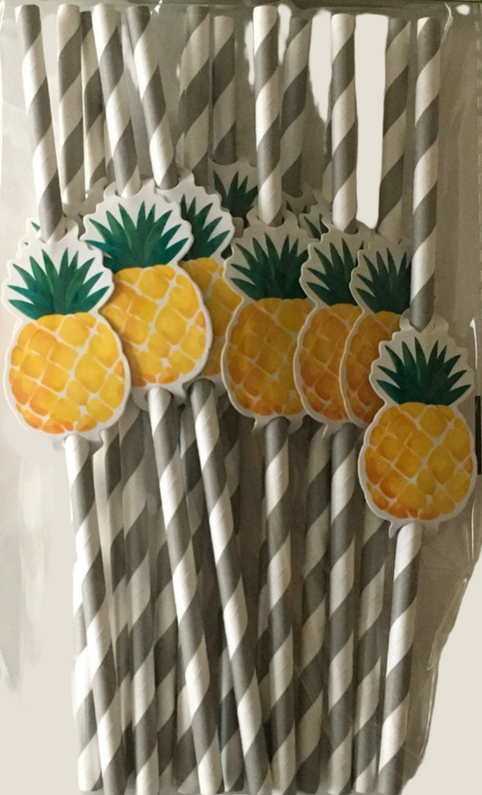 Sweet Summer "Pineapple" Decorated Drink Paper Straws 15ct