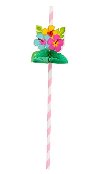 Summer Luau Inspired "Hawaiian Hibiscus" Honeycomb Paper Straws 8ct