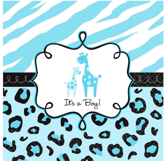 Sweet Safari Blue Baby Shower Luncheon Paper Napkins 36ct