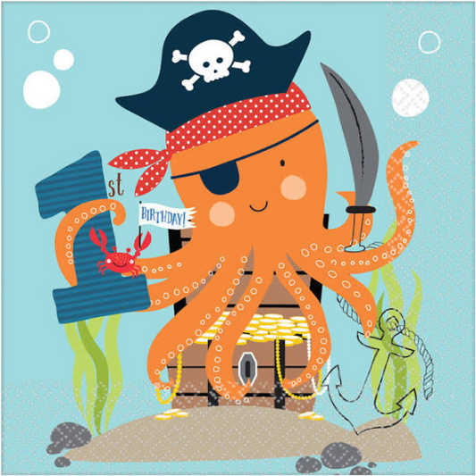 Ahoy Pirate Shark 1st Birthday Luncheon Paper Napkins 36ct