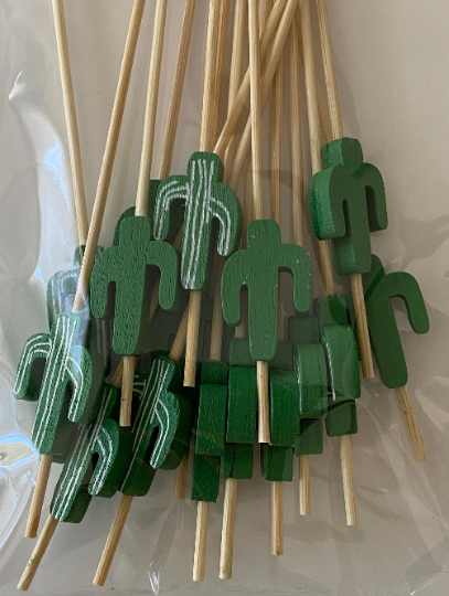 Let’s Flamingle "Cactus" Wood Sticks Cocktail/Cupcake/Food Picks 16ct