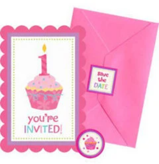 Sweet Lil' Cupcake Girl Invitations w/ Envelopes, Save the Date & Seals (20ct each)