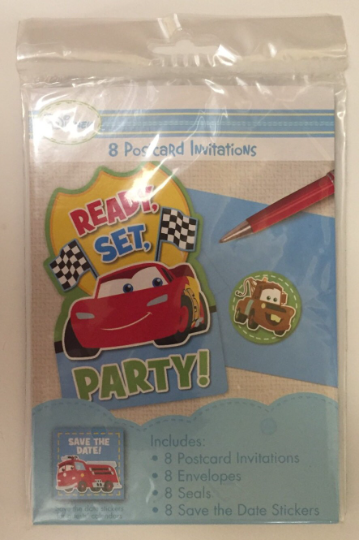 Disney Cars 1st Birthday Champ Invitations w/ Envelopes, Save the Date & Seals (8ct each)