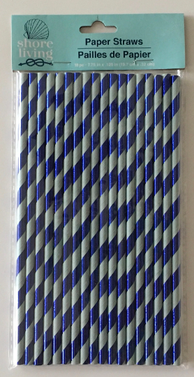 Shore Living "Metallic Royal Blue and Winter Mint" Striped Paper Straws 18ct