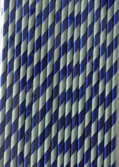 Shore Living "Metallic Royal Blue and Winter Mint" Striped Paper Straws 18ct