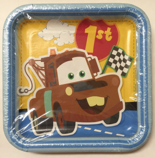 Disney Cars 1st Birthday Dessert Square Paper Plates 8ct