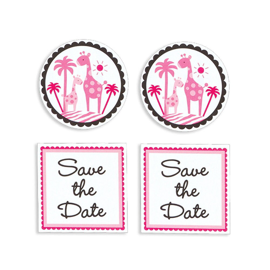 Sweet Safari Girl Invitations w/ Envelopes, Save the Date & Seals (20ct each)