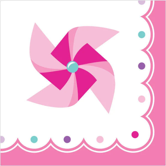 Turning One Pinwheel Girl Beverage Paper Napkins 16ct