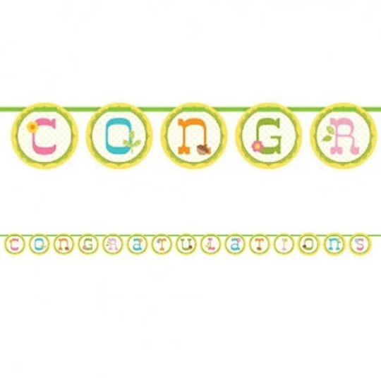 Happi Tree Sweet Baby Owl Congratulations Shaped Circle Ribbon Banner 5ft