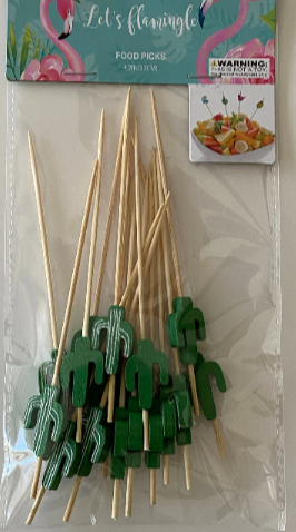 Let’s Flamingle "Cactus" Wood Sticks Cocktail/Cupcake/Food Picks 16ct