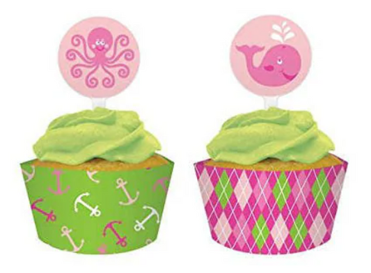 Ocean Preppy Girl Cupcake Wrappers with Toppers Pack (12ct each)