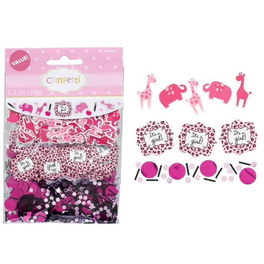 Sweet Safari Pink Baby Shower Confetti Value Pack (3 types)