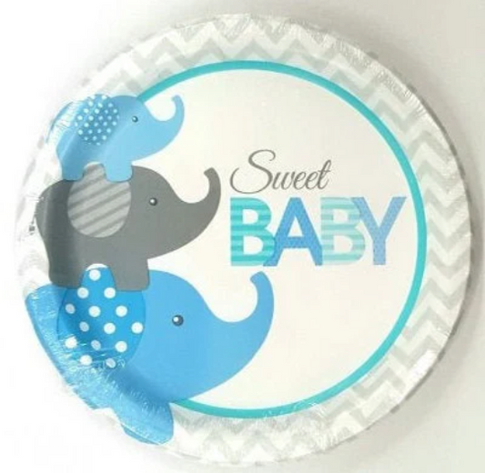 Sweet Baby Boy Elephant Lunch Paper Plates 12ct