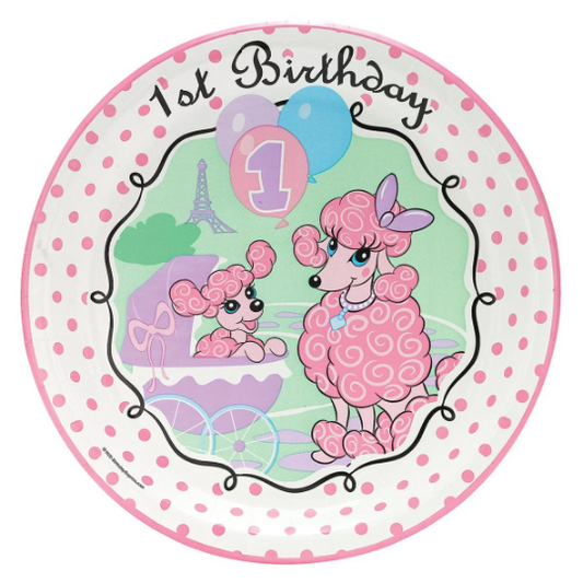 Pink Poodle in Paris 1st Birthday Girl Lunch Paper Plates 8ct