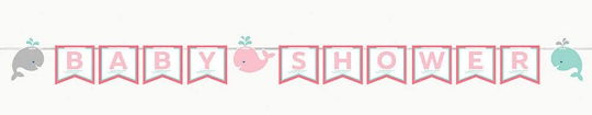 Lil Spout Pink Whale Girl Baby Shower Shaped Ribbon Banner 9ft