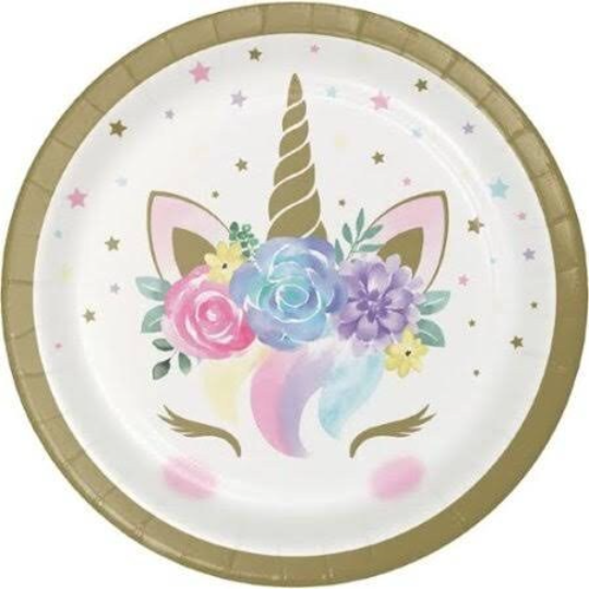 Unicorn Baby Sparkle Floral Dessert Paper Plates 8ct