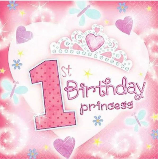 First Birthday Princess Beverage Napkins 36ct