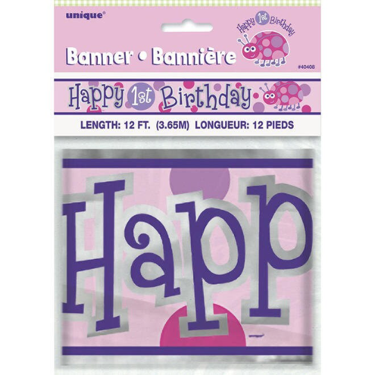 Ladybug Happy 1st Birthday Foil Banner 12ft