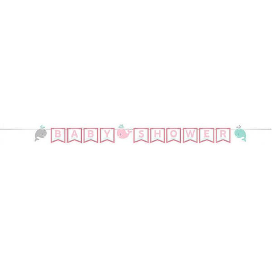 Lil Spout Pink Whale Girl Baby Shower Shaped Ribbon Banner 9ft