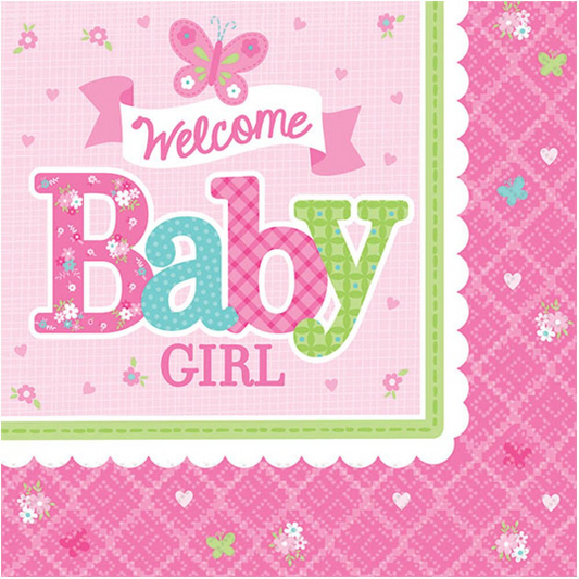 Welcome Little One Girl Beverage Paper Napkins 16ct