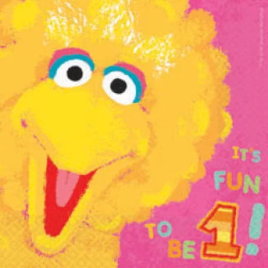 Sesame Street LaLa Big Bird 1st Birthday Luncheon Paper Napkins 36ct