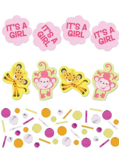 Fisher Price Animals of the Rainforest Girl Baby Shower Confetti Value Pack (3 types)