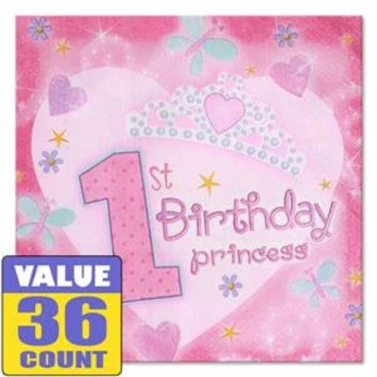 First Birthday Princess Beverage Napkins 36ct