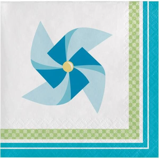 Turning One Pinwheel Boy Beverage Paper Napkins 16ct