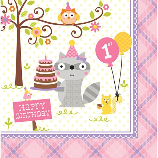 Happi Woodland Girl 1st Birthday Luncheon Paper Napkins 16ct