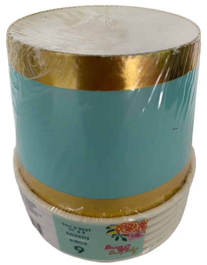 Garden Spring Fling ''Pretty Pastels Turquoise" Gold Foil Trim Paper Treat Cups 6ct