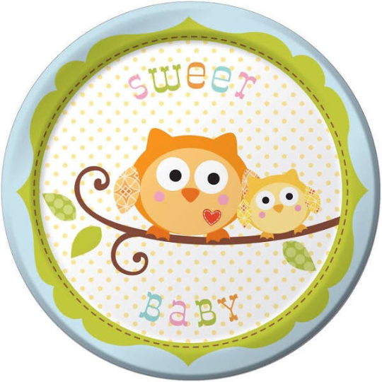 Happi Tree Sweet Baby Owl Boy Dessert Paper Plates 8ct