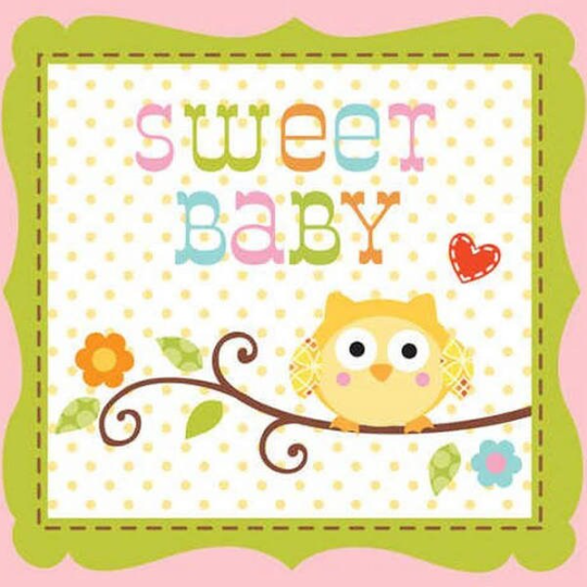 Happi Tree Sweet Baby Owl Girl Beverage Paper Napkins 16ct