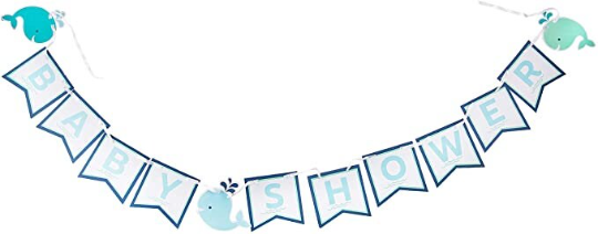 Lil Spout Blue Whale Boy Baby Shower Shaped Ribbon Banner 9ft