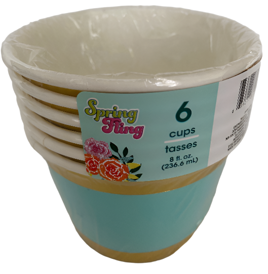 Garden Spring Fling ''Pretty Pastels Turquoise" Gold Foil Trim Paper Treat Cups 6ct