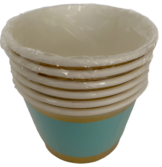 Garden Spring Fling ''Pretty Pastels Turquoise" Gold Foil Trim Paper Treat Cups 6ct