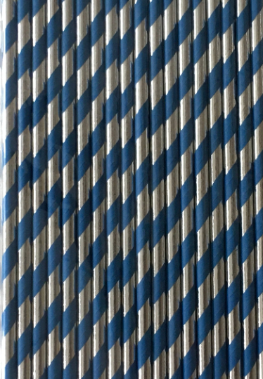 Shore Living "Metallic Silver and Cerulean" Striped Paper Straws 18ct