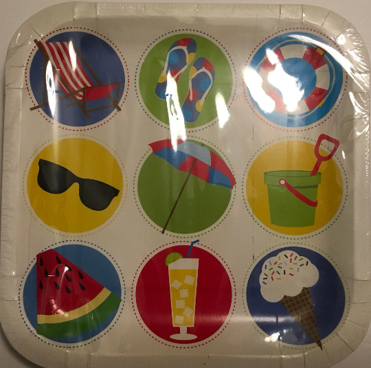 Summer Icons "Day at the Beach" Lunch Square Paper Plates 14ct