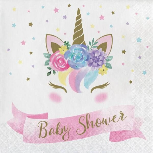 Unicorn Baby Sparkle Floral Luncheon Paper Napkins 16ct