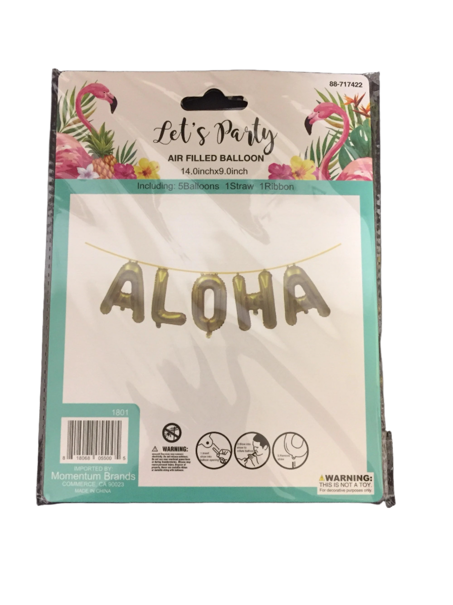 Let's Party Air-Filled Gold "ALOHA" Foil Mylar Balloon Banner Kit