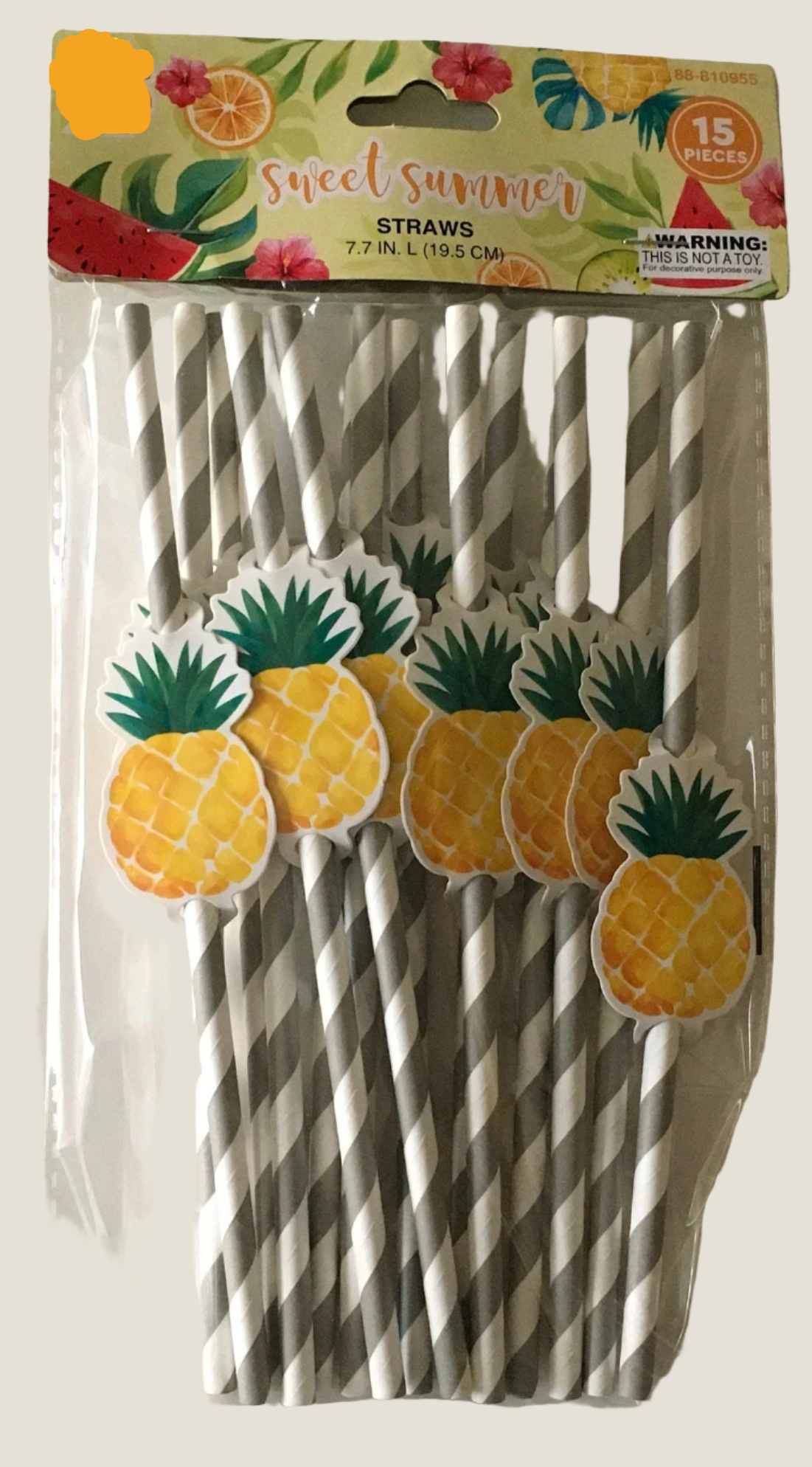 Sweet Summer "Pineapple" Decorated Drink Paper Straws 15ct