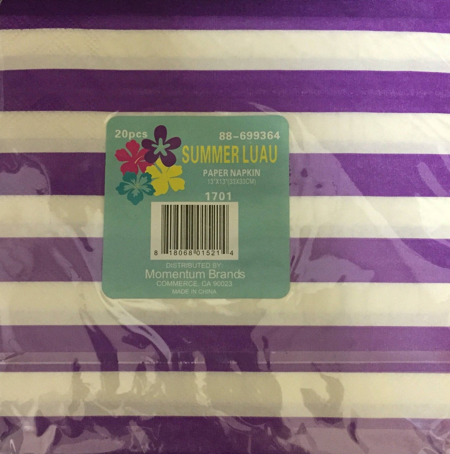 Summer Luau Striped Purple Luncheon Paper Napkins 20ct