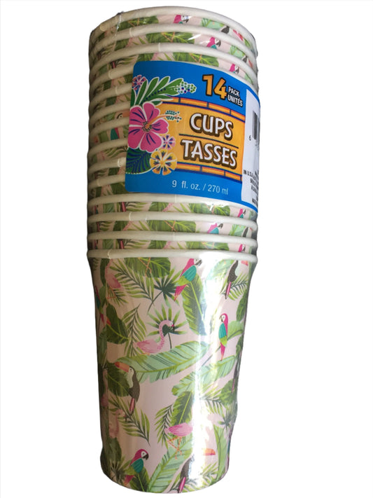 Tropical Luau "Tropical Birds" Paper Cups 14ct