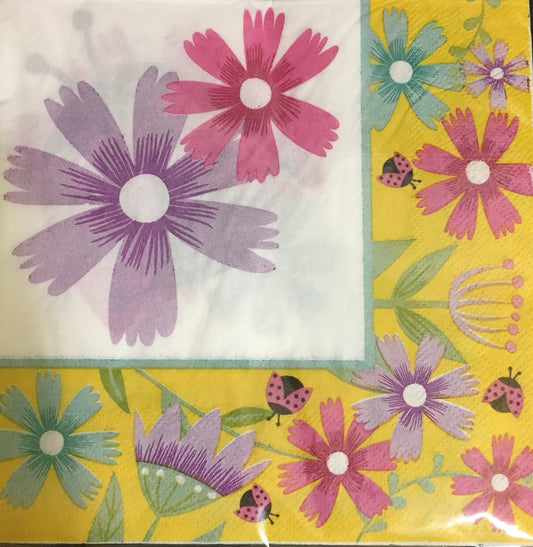 Garden Spring Fling "Floral & Ladybugs" Luncheon Paper Napkins 20ct