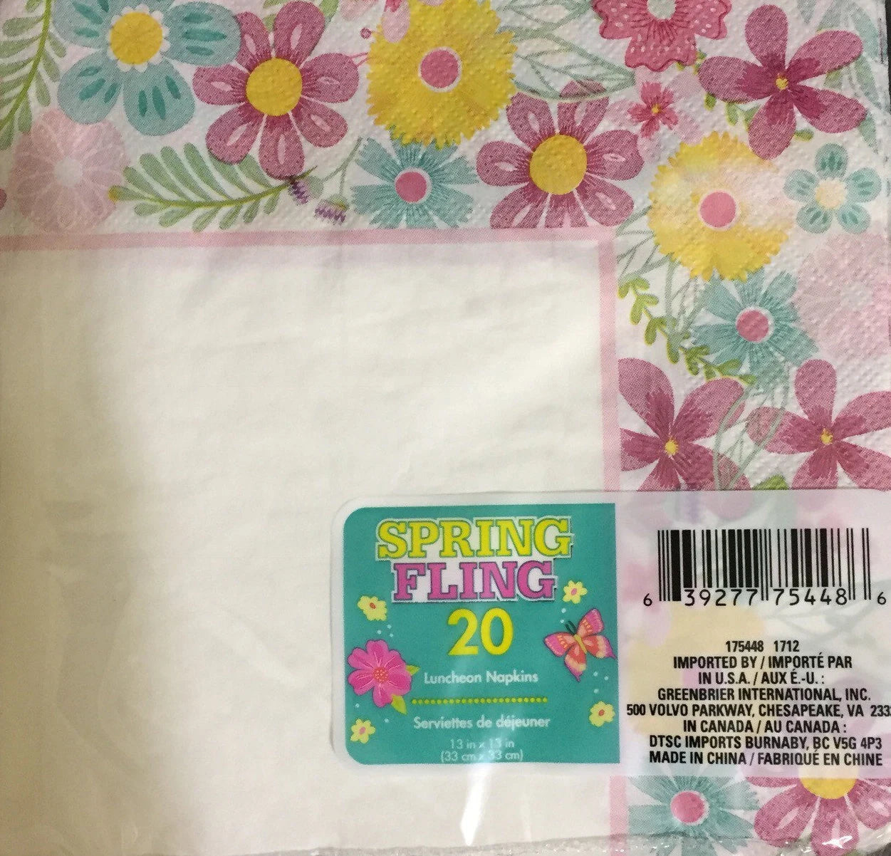 Garden Spring Fling "Flowers" Luncheon Paper Napkins 20ct