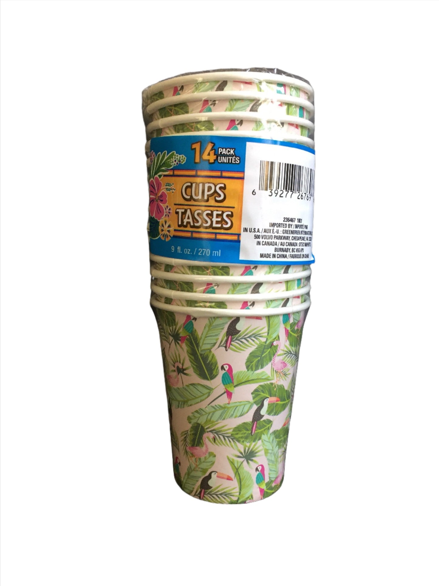 Tropical Luau "Tropical Birds" Paper Cups 14ct